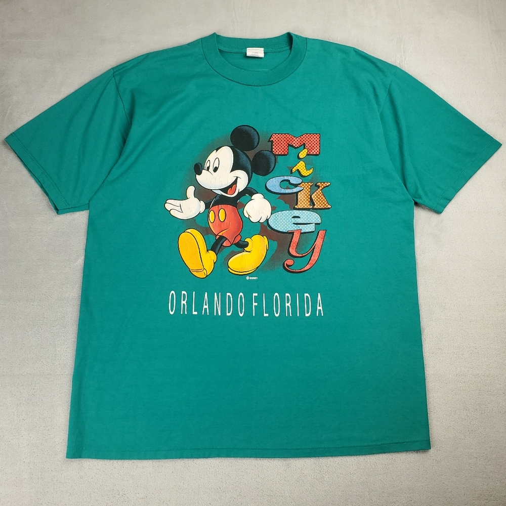 Vintage 90s Mickey Mouse Disney T Shirt Size XL Orlando Florida Graphic Spellout